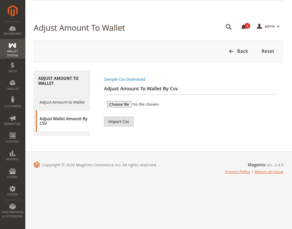 Adjust Wallet Amount by CSV