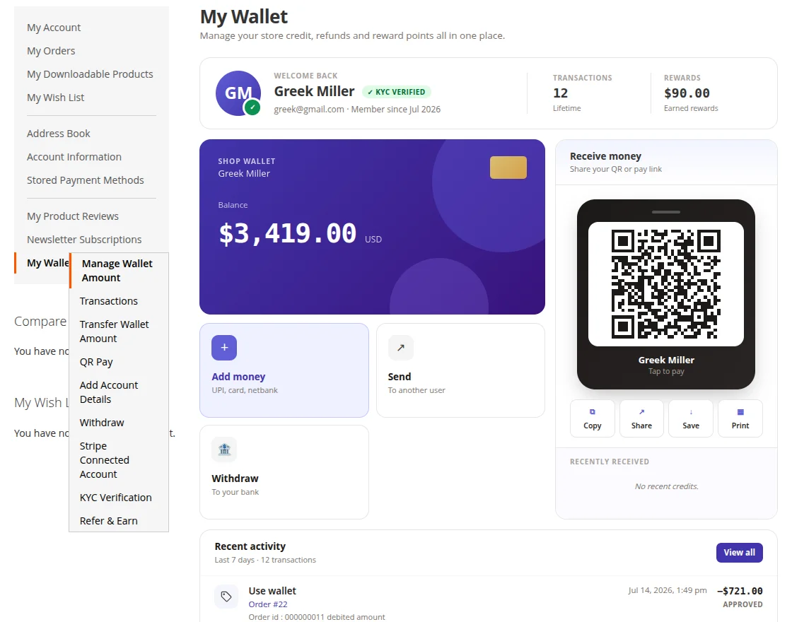 Manage Wallet Amount