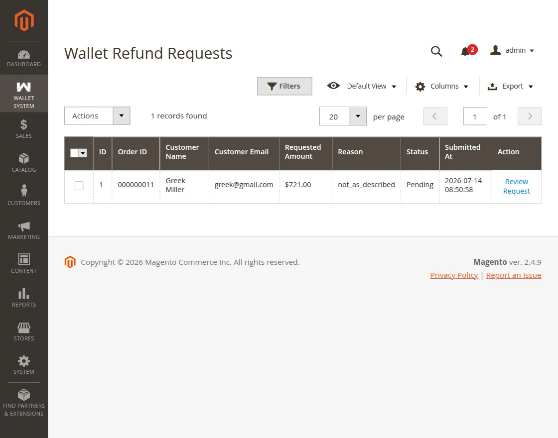 Wallet Refund Requests