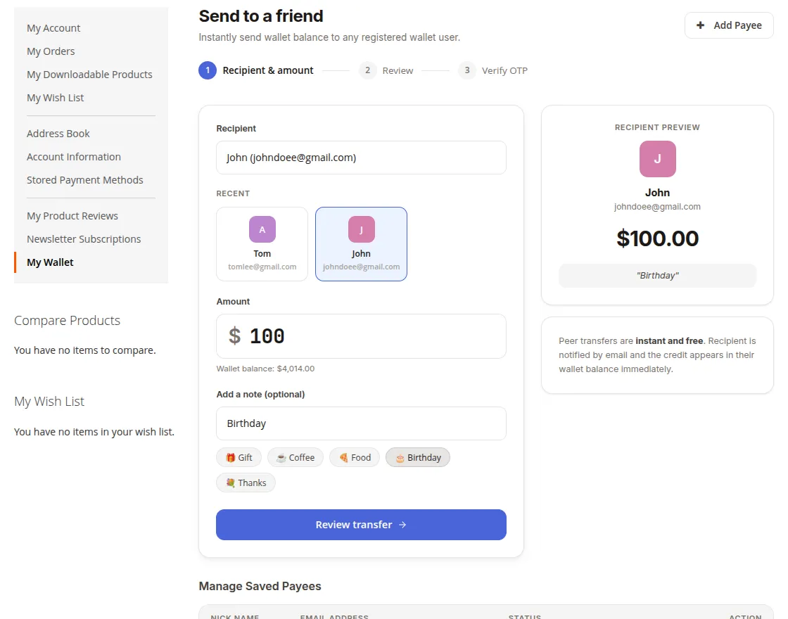 Transfer Wallet Amount