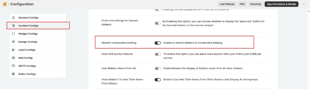 Restrict consecutive bidding