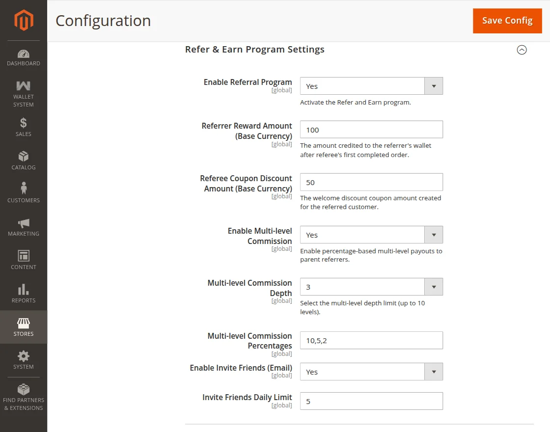 Refer & Earn Program Settings