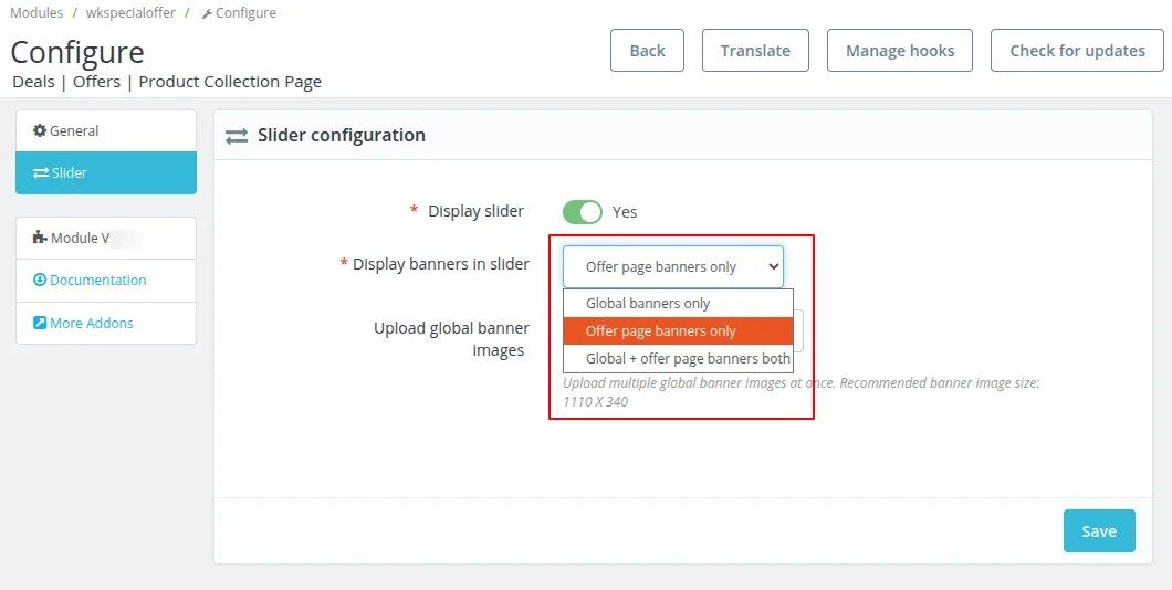 slider configuration settings