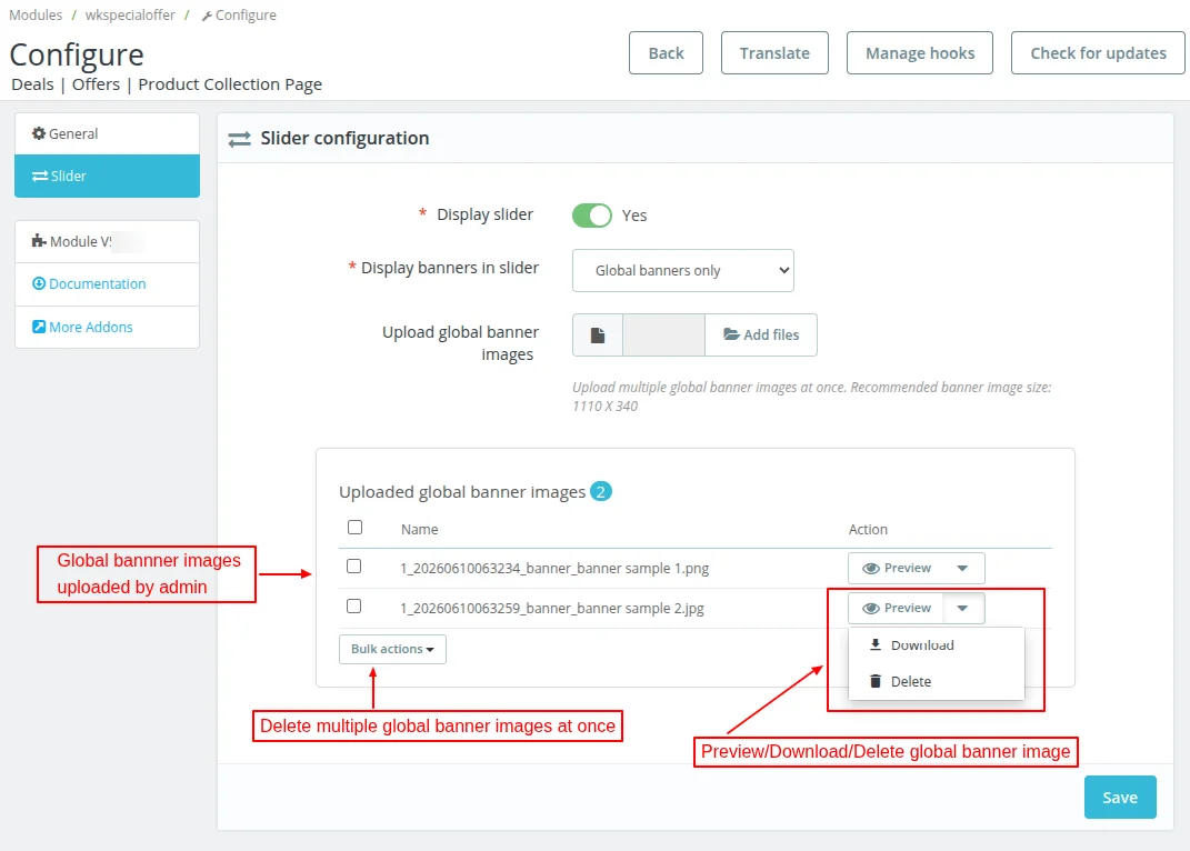 slider configuration settings