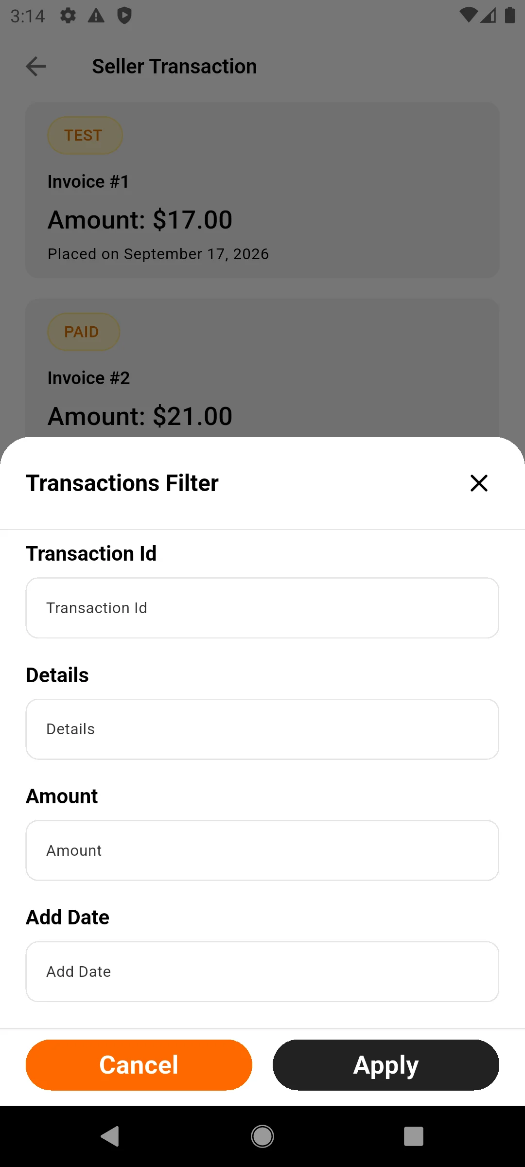 Transaction filtter