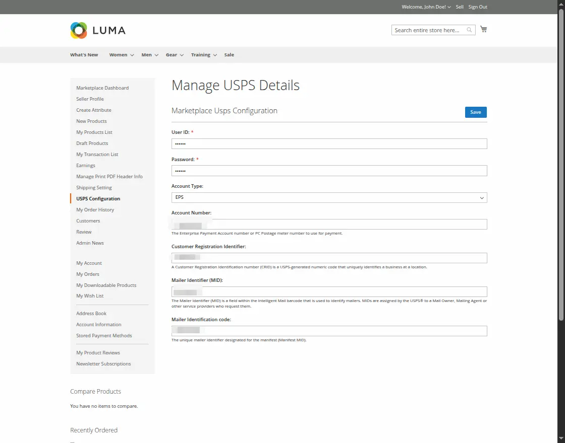 Seller -end- configuration USPS