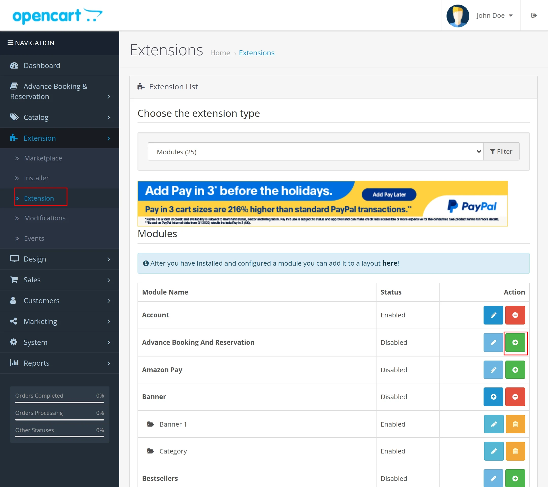 Opencart plugin install