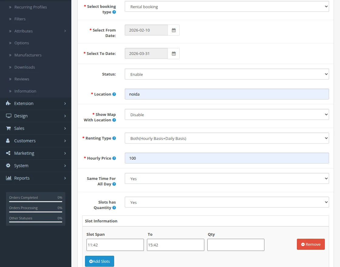 rental and hourly basis