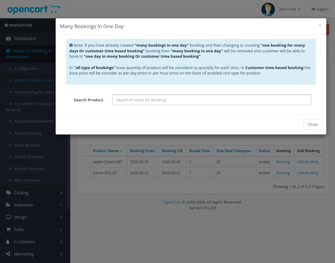 search product in many booking in one day