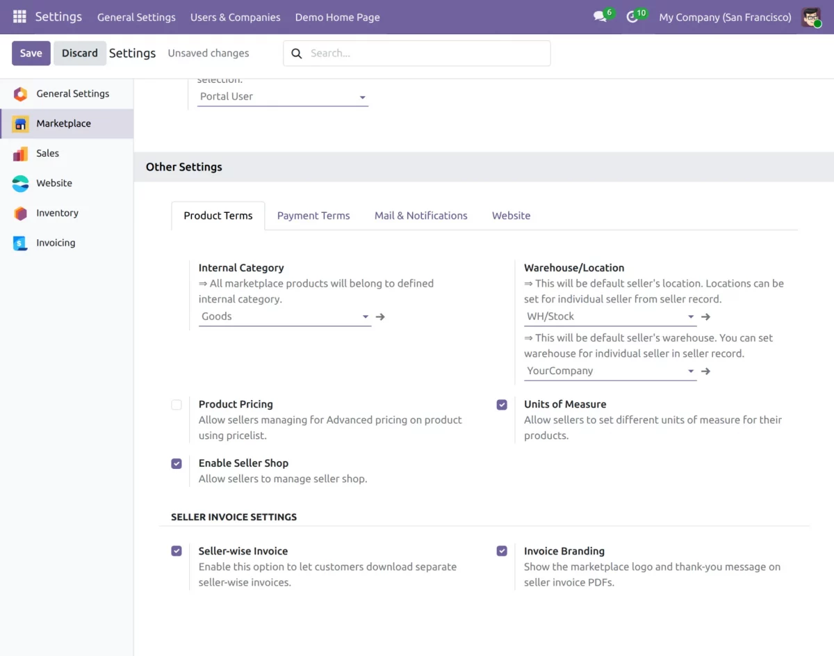 seller Invoice setup