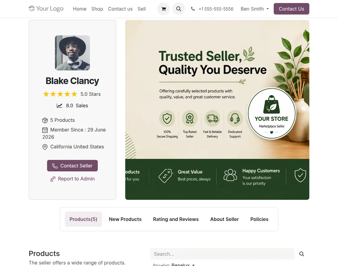 seller profile page