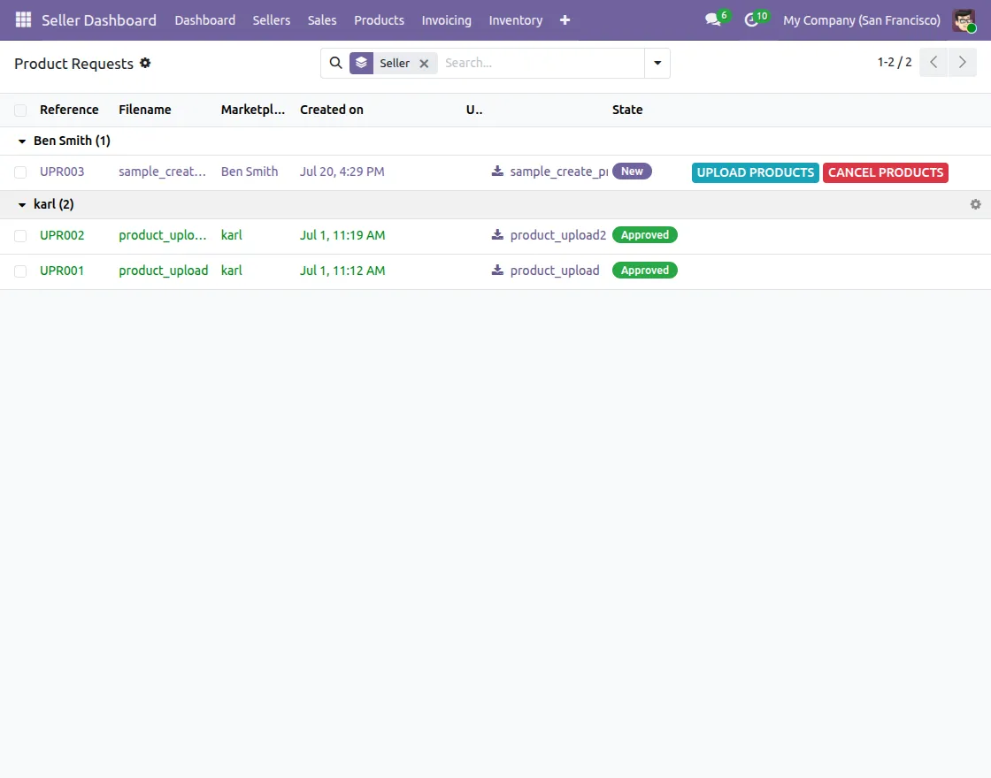 product upload request