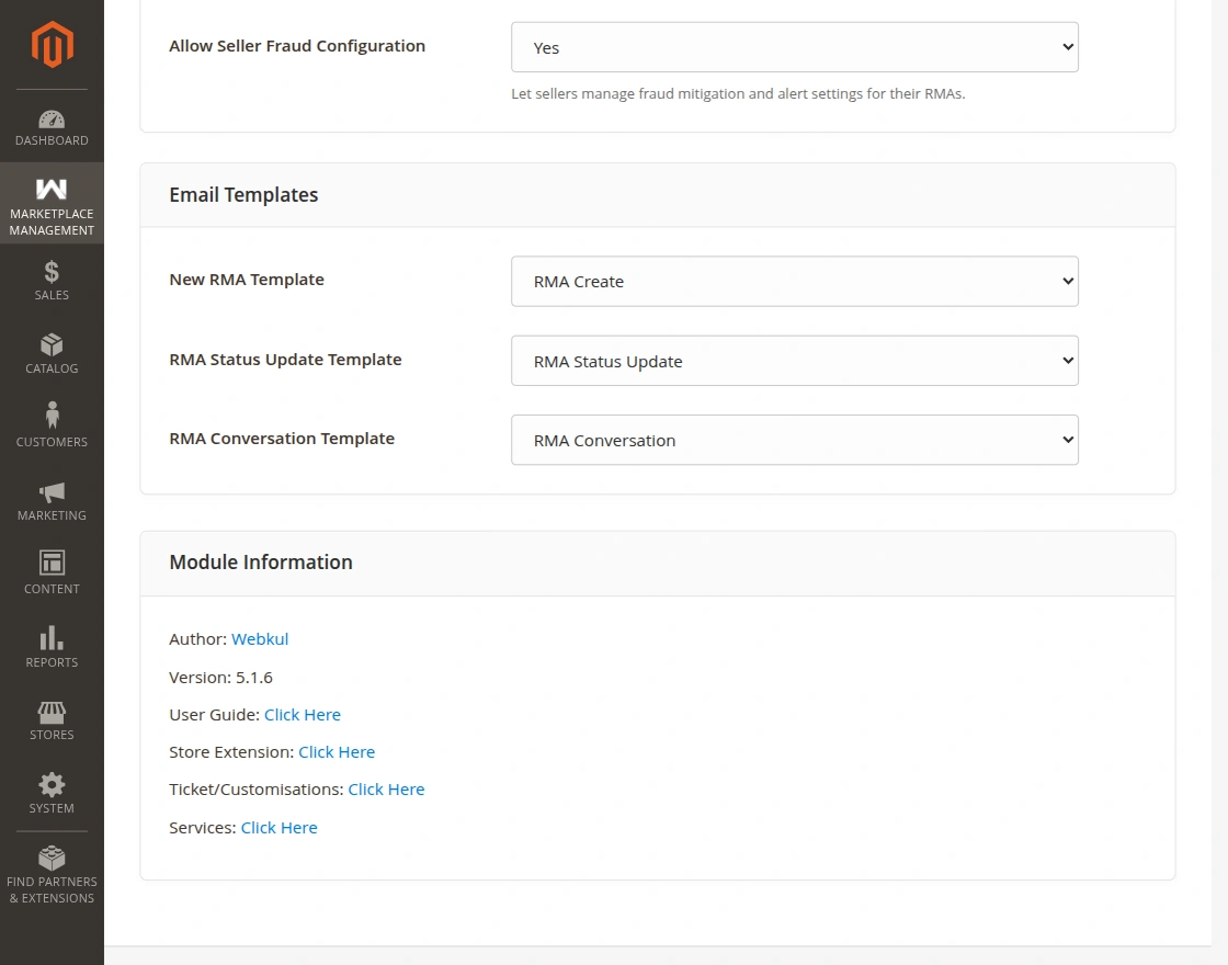 Email template for RMA marketplace