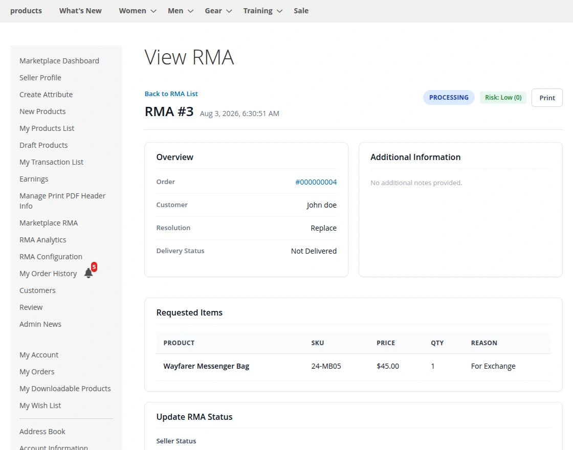 View Rma detail