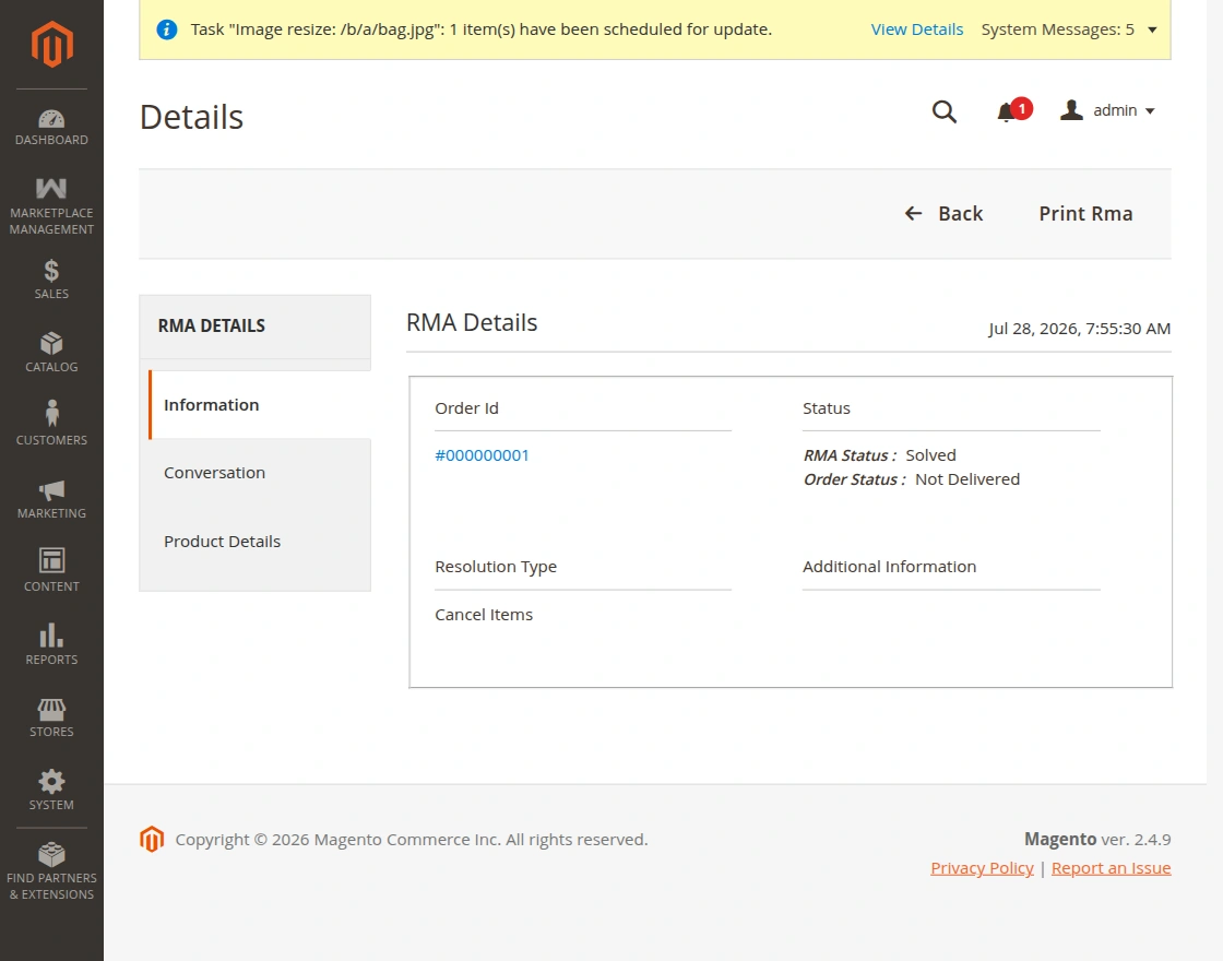 RMA details