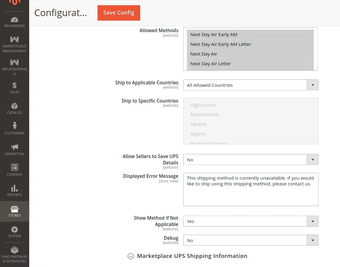 United parcel service config