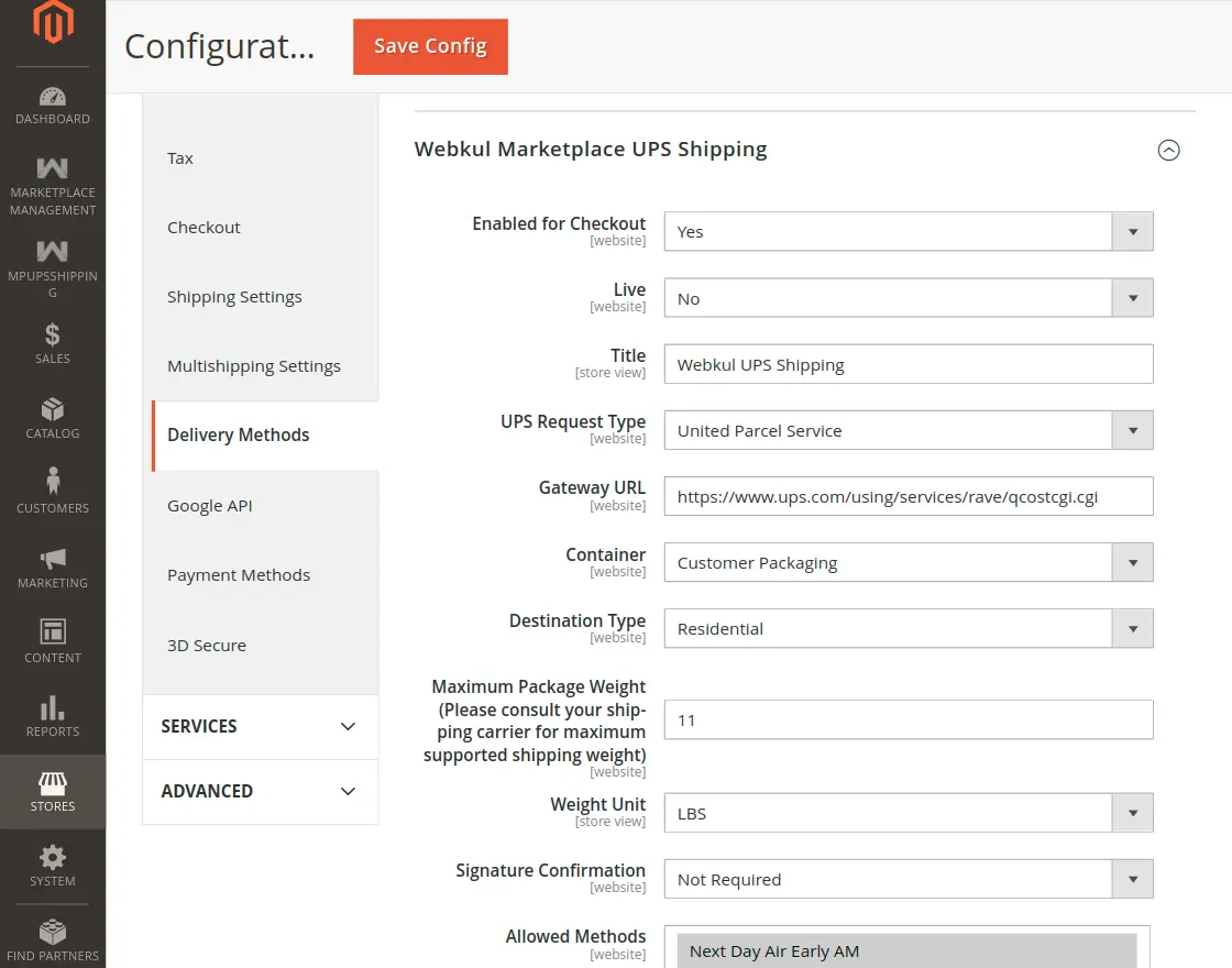 United parcel service config