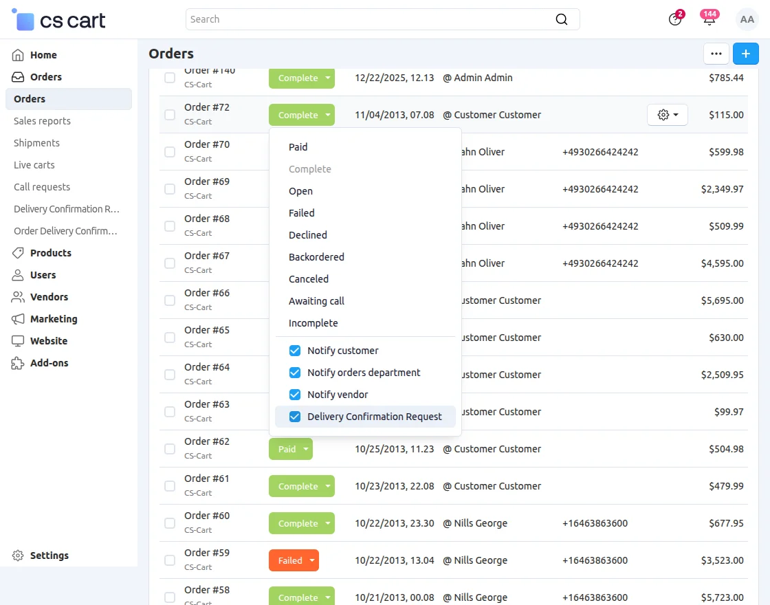 delivery confirmation status