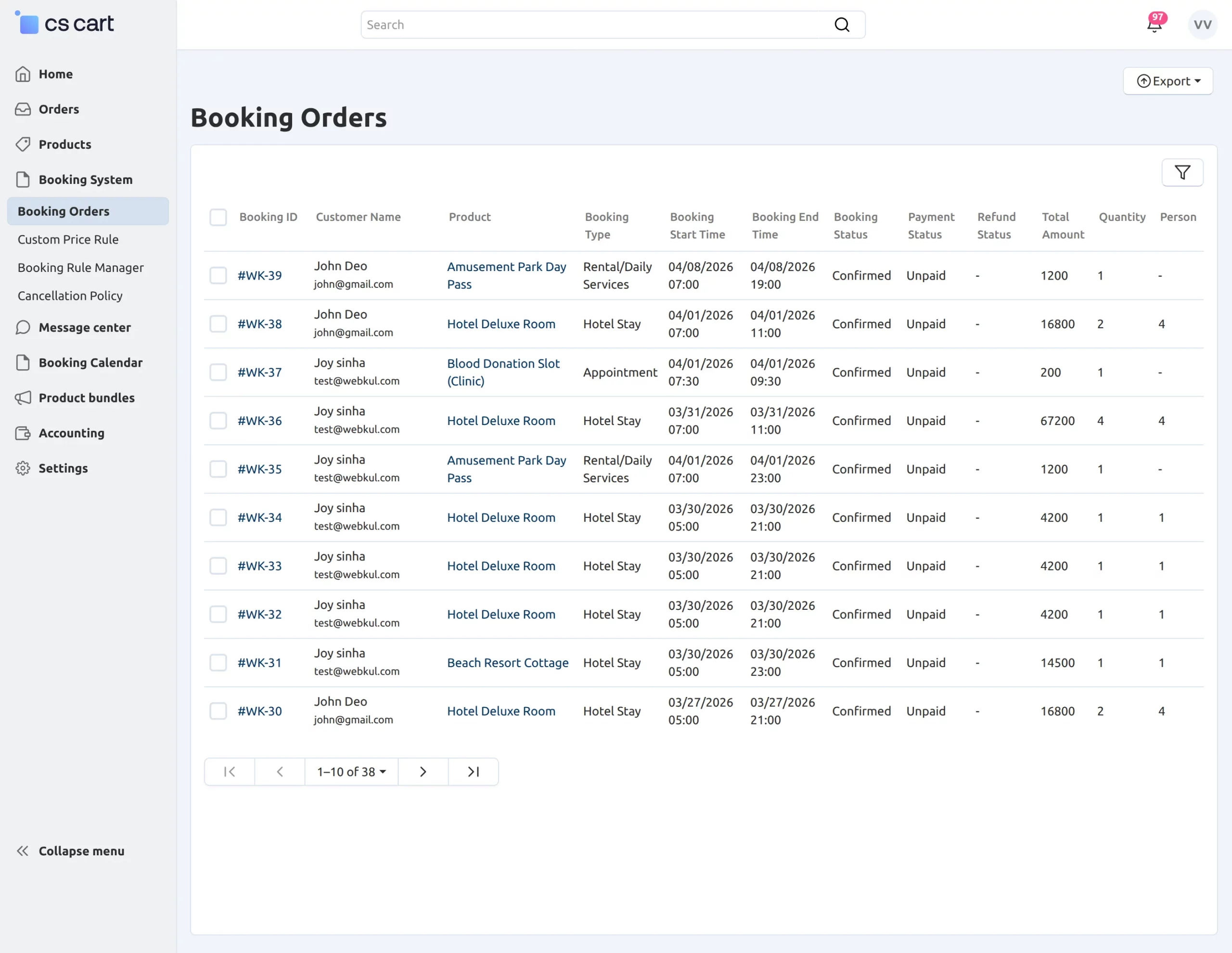 CS-Cart booking orders