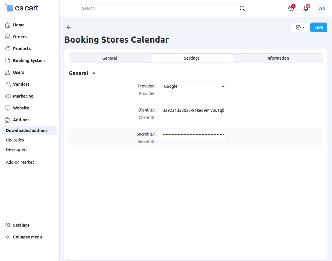 Booking store calendar configuration