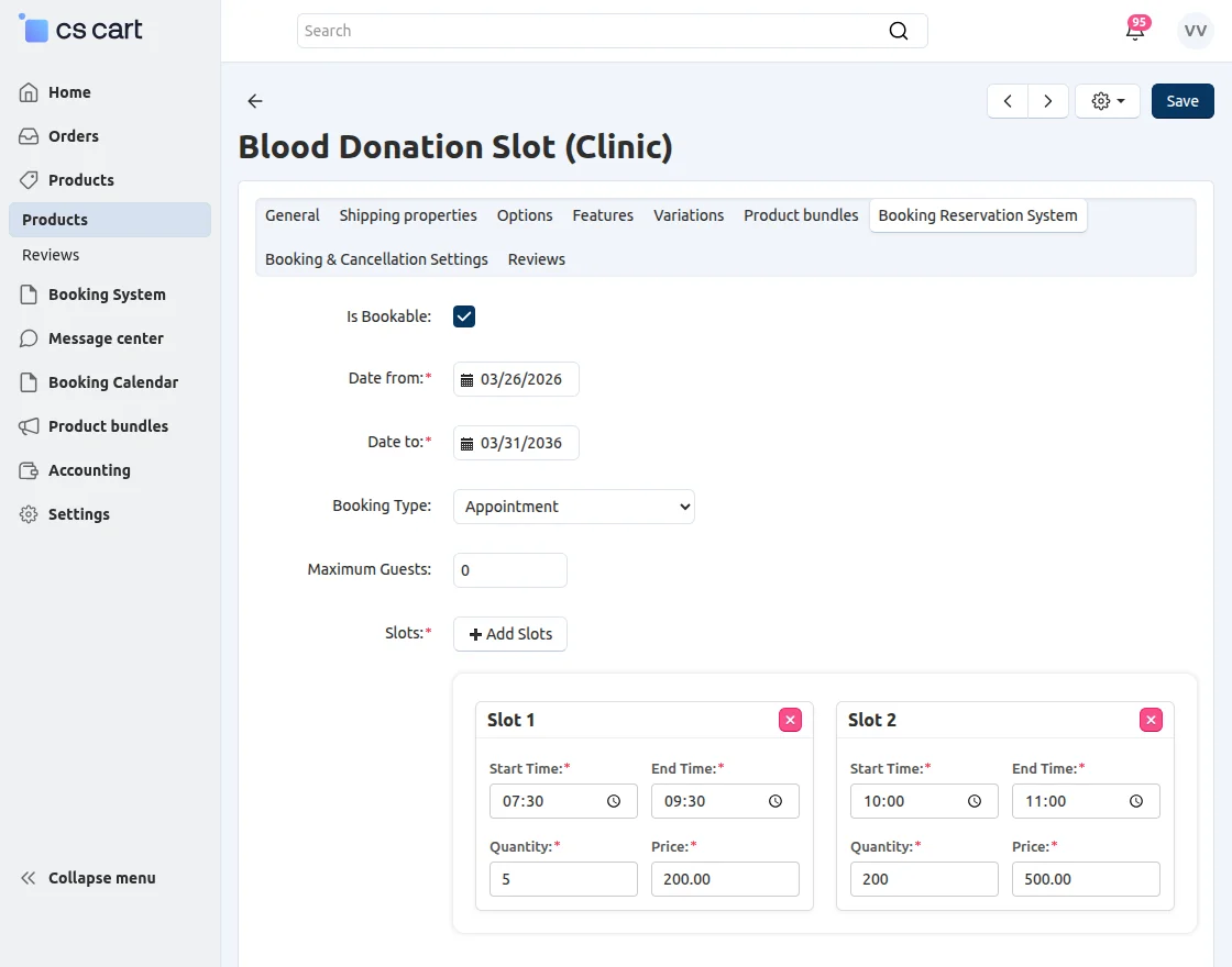 CS-Cart appointment booking custom price