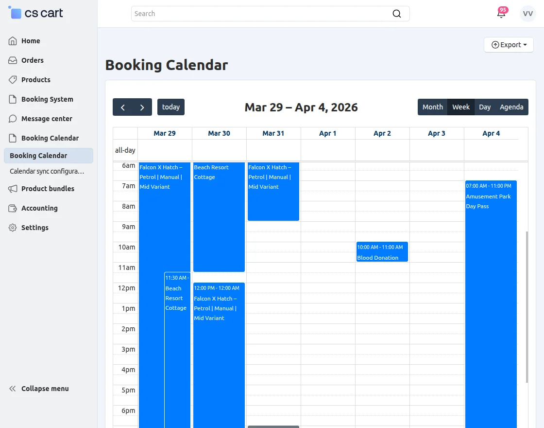 CS-Cart booking calendar view