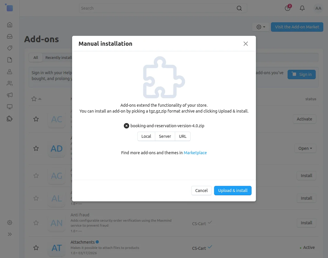 CS-Cart booking reservation system addon install