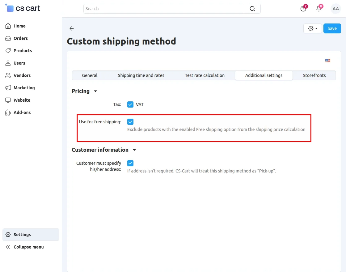 CS-Cart free shipping