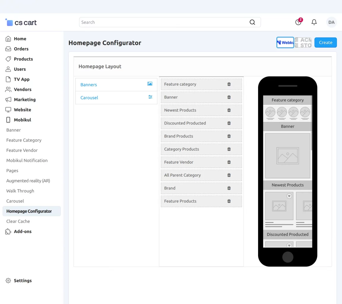 cs-cart homepage configurator