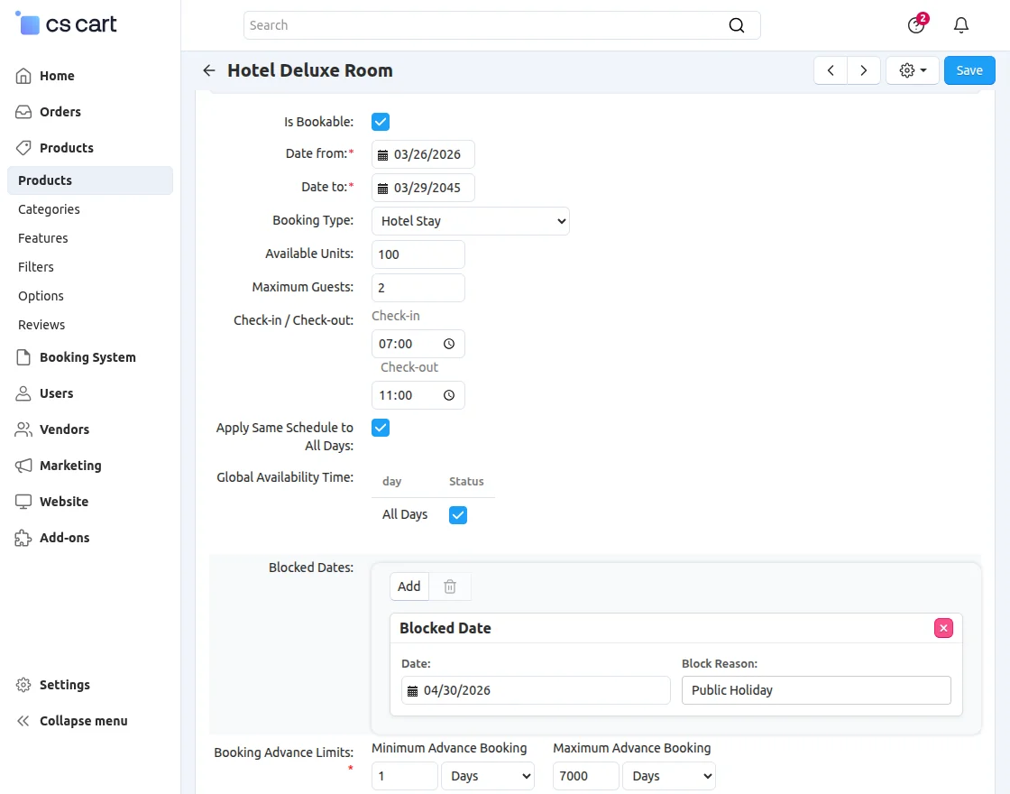 CS-Cart hotel stay booking