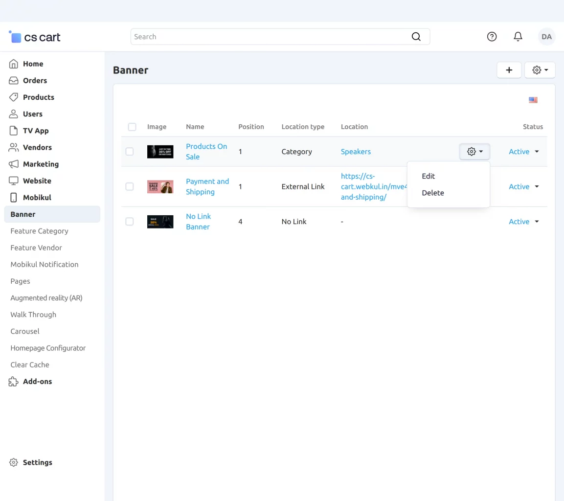 CS-Cart manage banners