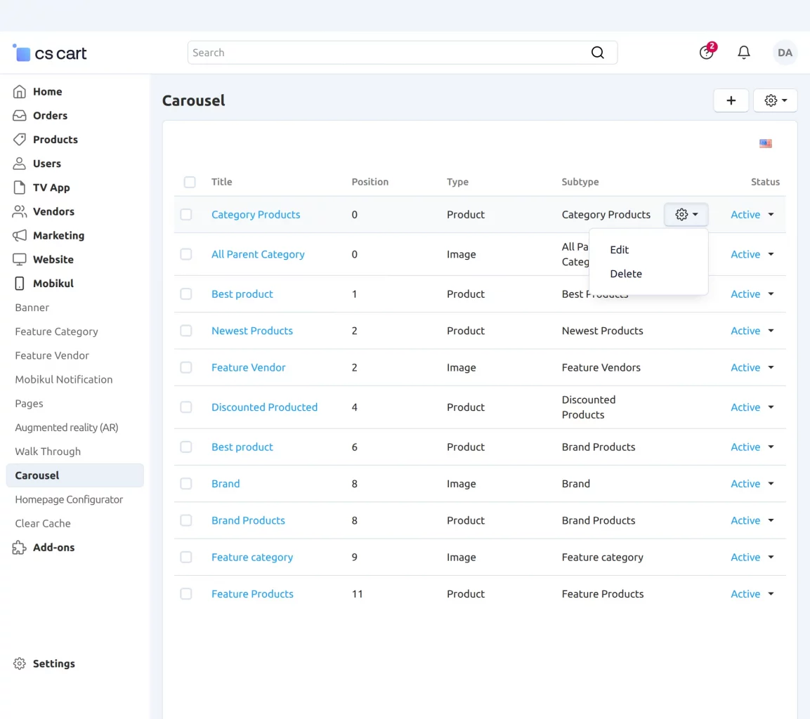 cs-cart manage carousel