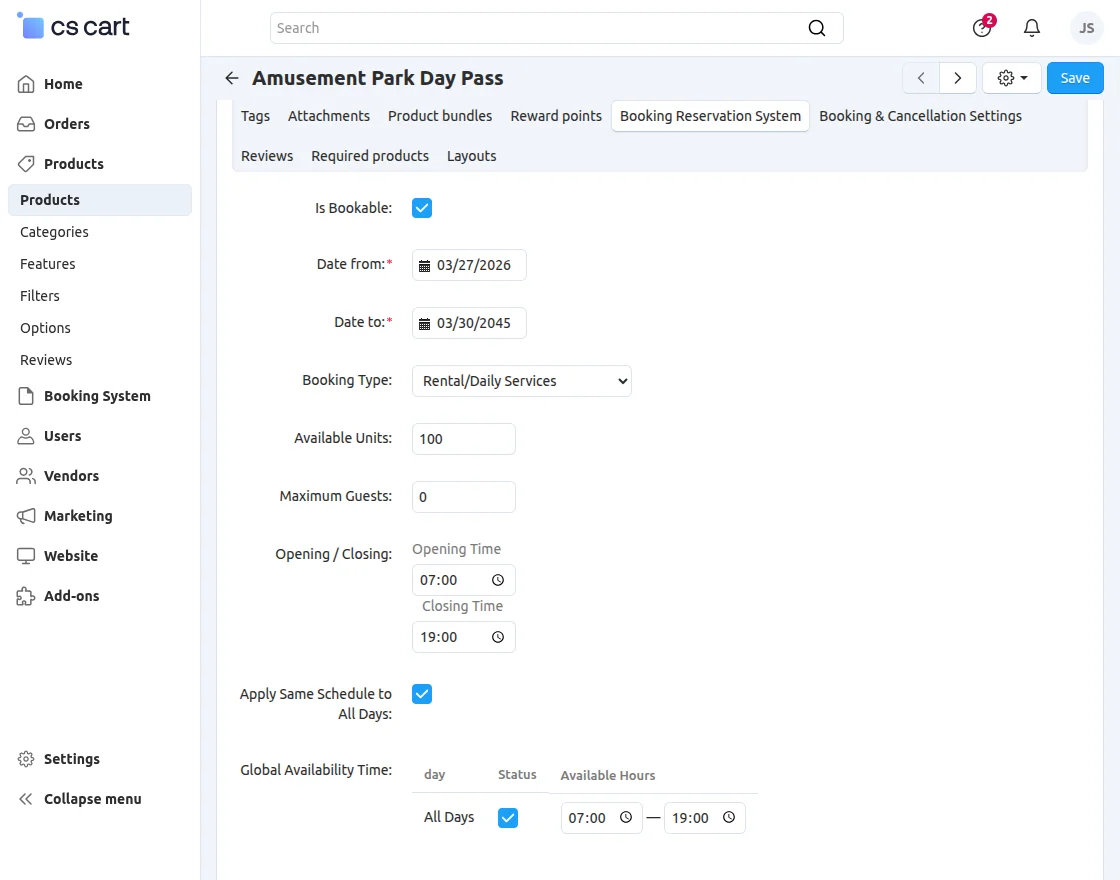 CS-Cart rental daily