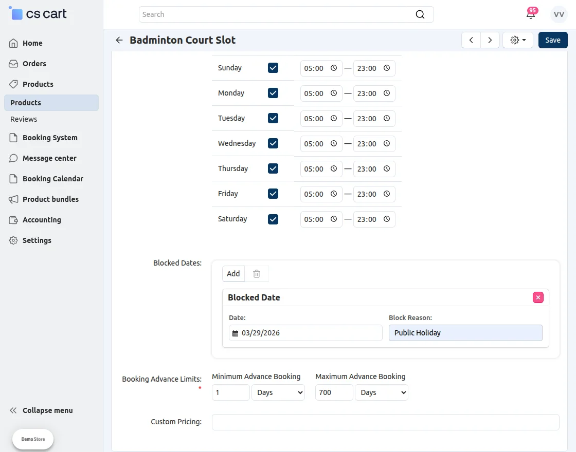 CS-Cart rental hourly