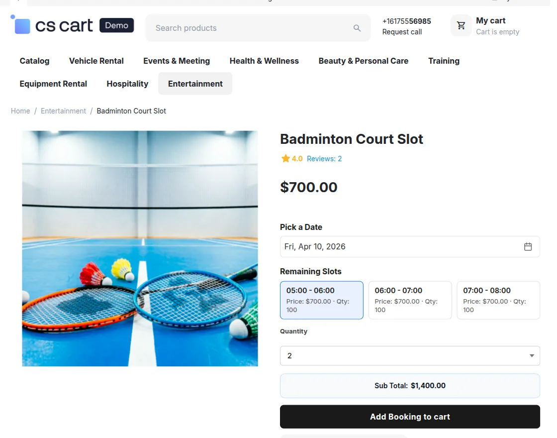 CS-Cart Rental hourly customer view