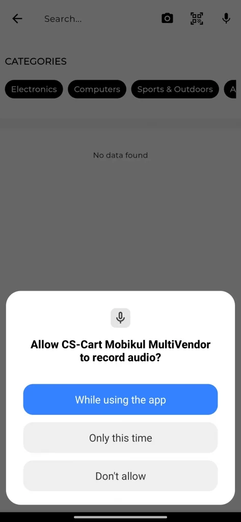 CS-Cart Multivendor Mobikul Mobile App search image by voice