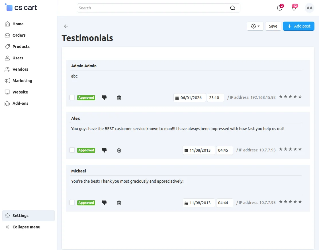 CS-Cart testimonials