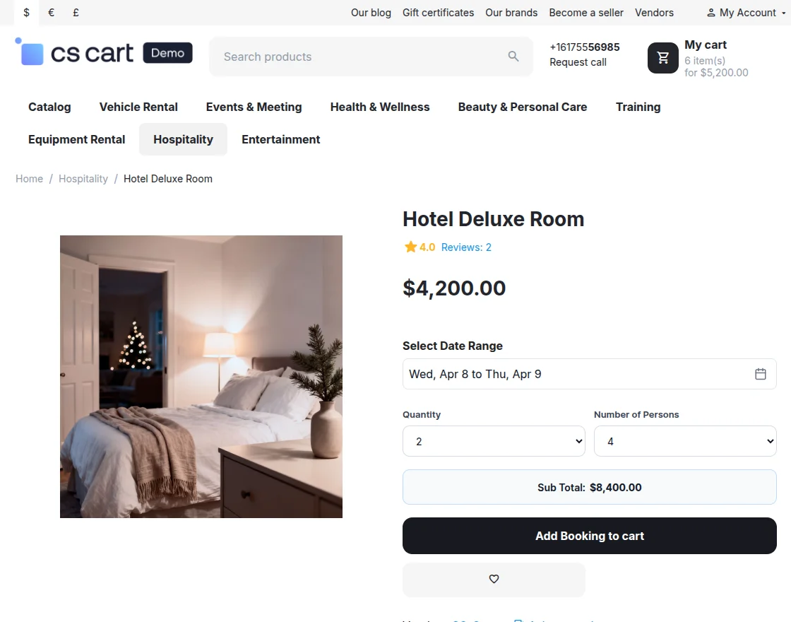CS-Cart Hotel Stay booking