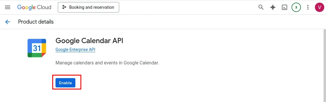 enable google calendar api
