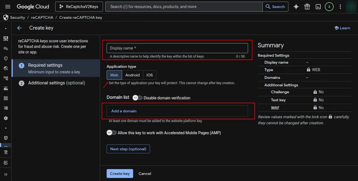 required settings