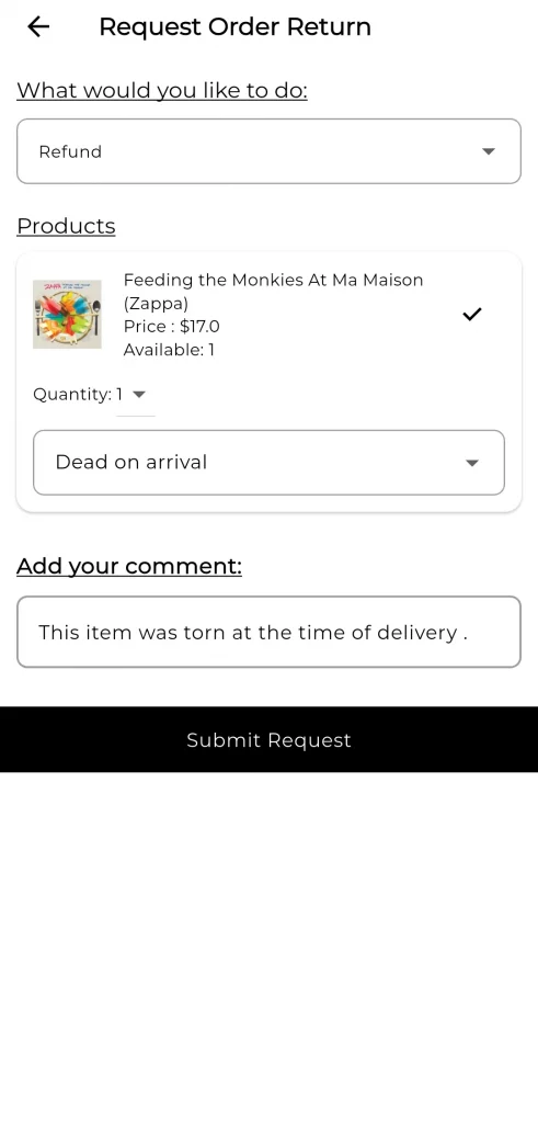 Request for order return
