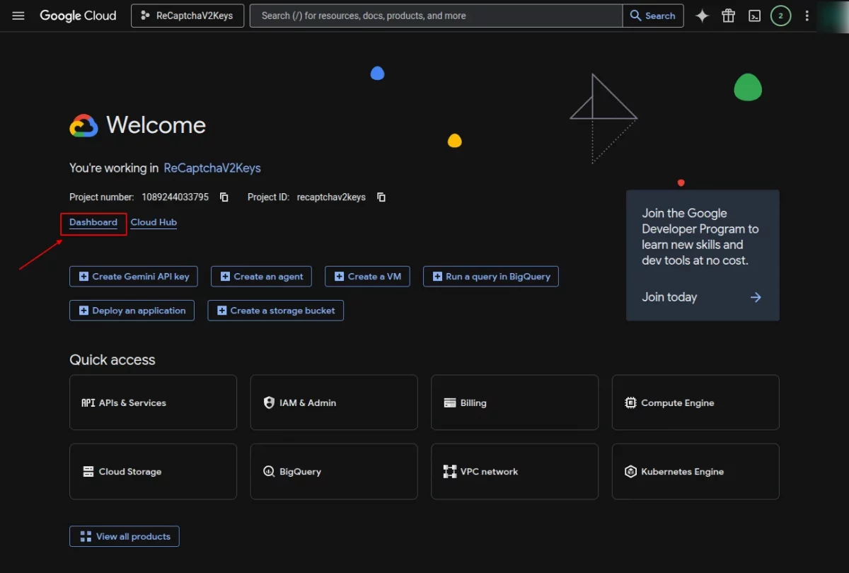 click on dashboard
