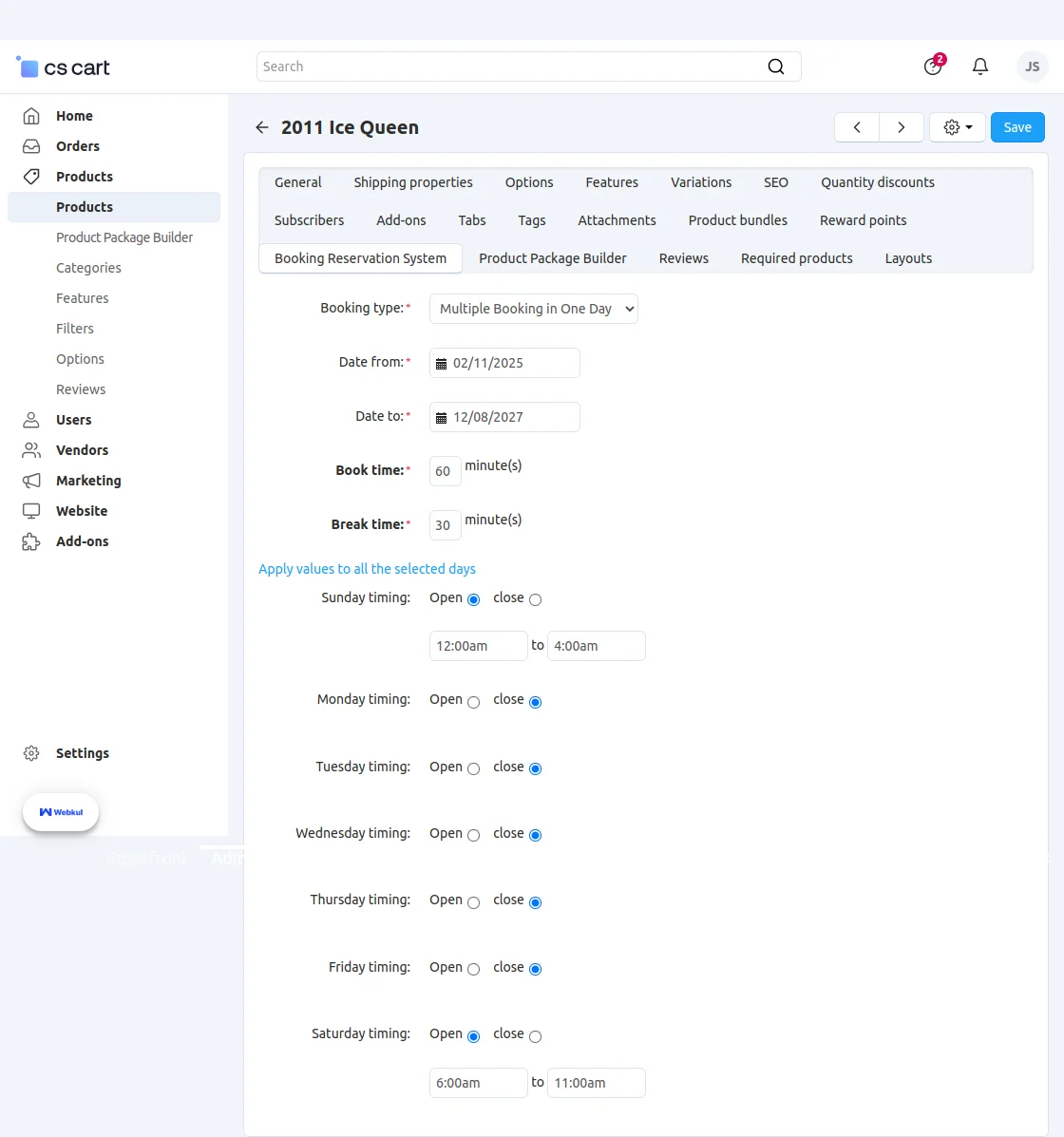 multiple booking for one day