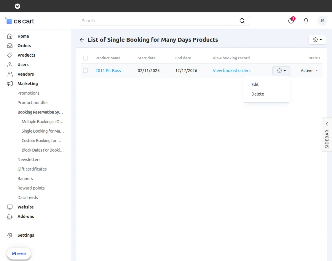 single booking for many days