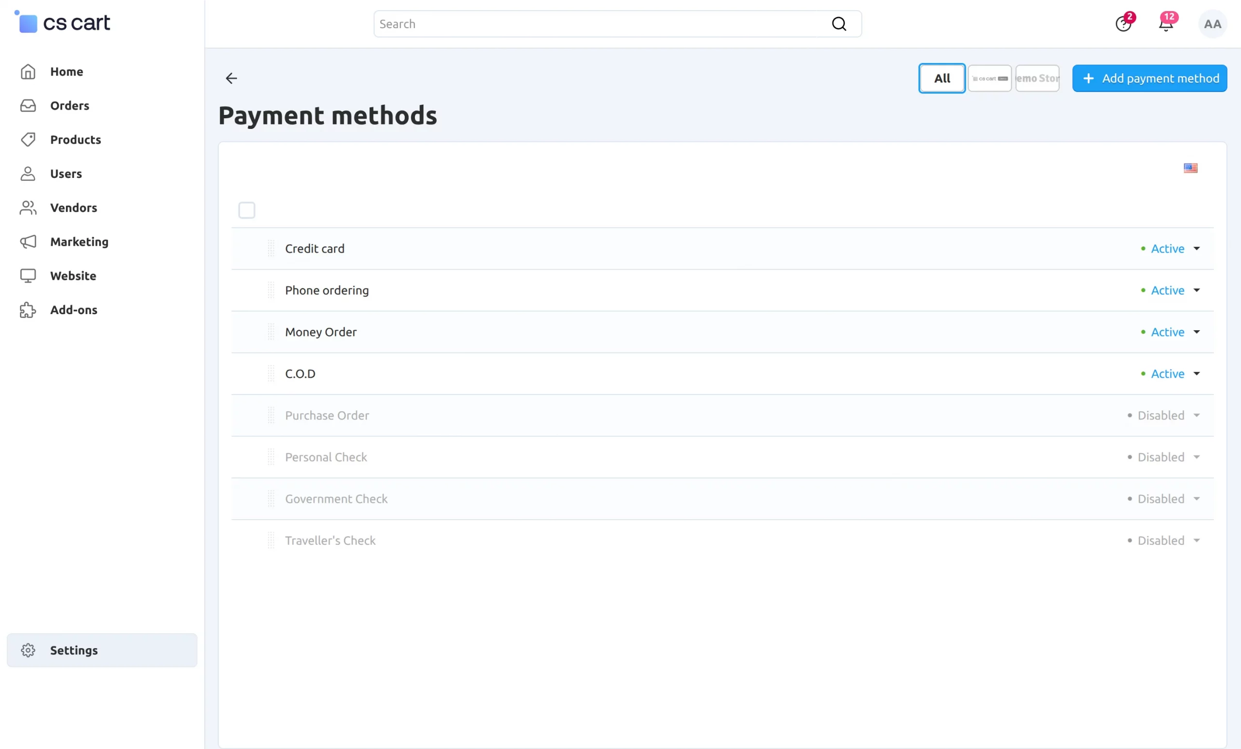 CS-Cart add payment method