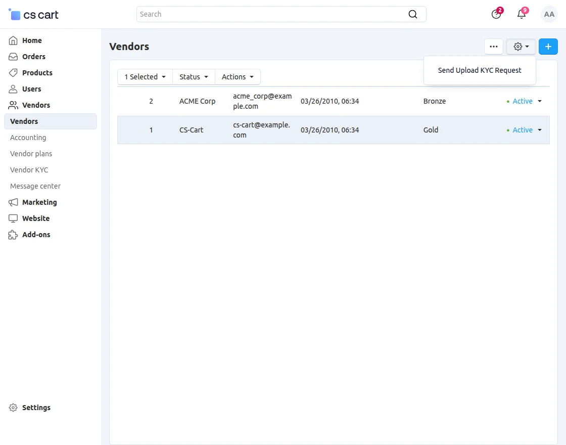 send vendor kyc request