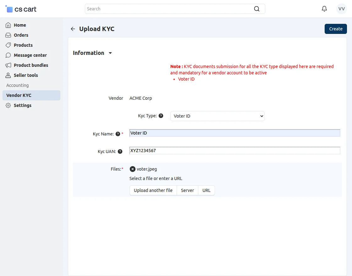 Adding KYC by vendor