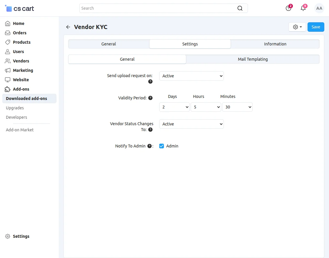 CS-Cart Vendor Kyc Configuration