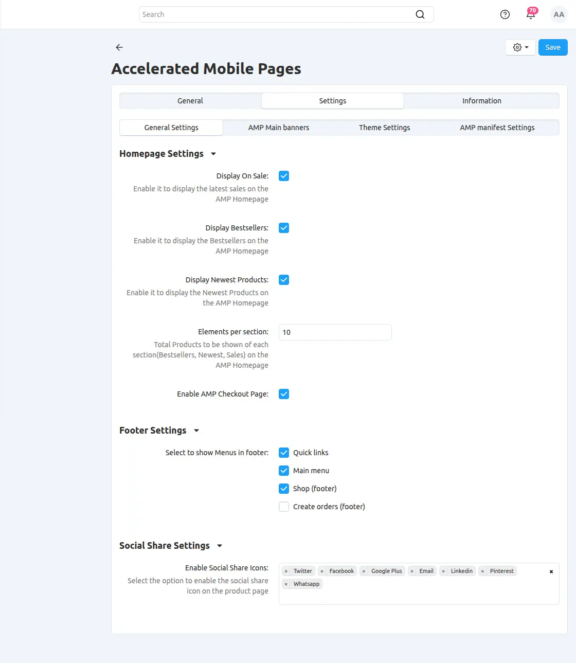 general settings