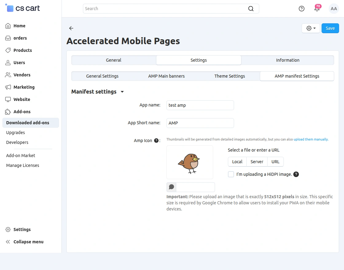 amp manifest settings